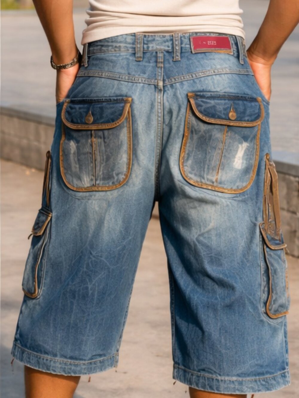 DSQUARED2 Italian-made Gothic/Steampunk Utility blue jean Shorts 36/38 near new - Picture 2 of 14